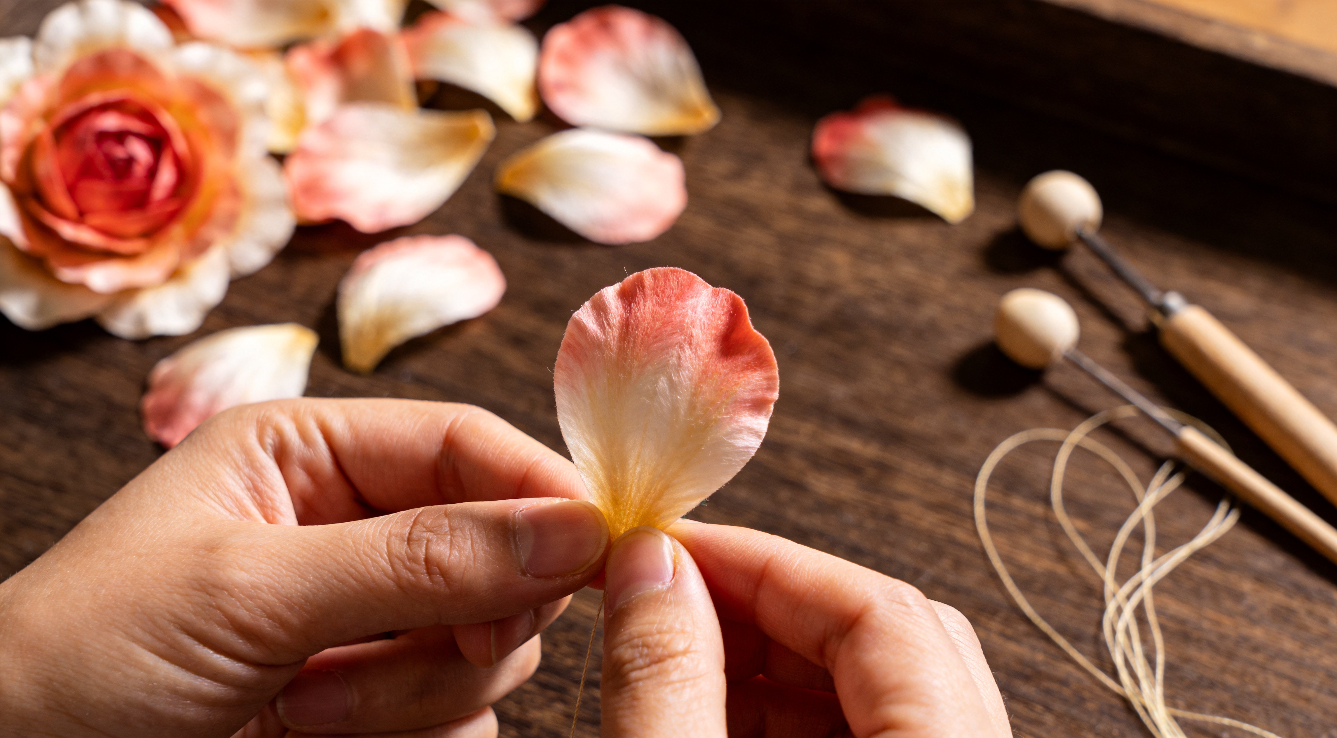 Shaping a Silk Petal — Handmade Chinese Silk Flower Art